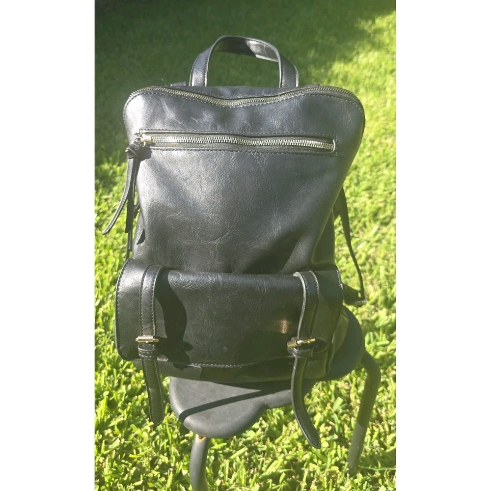 Leather  Black Backpack